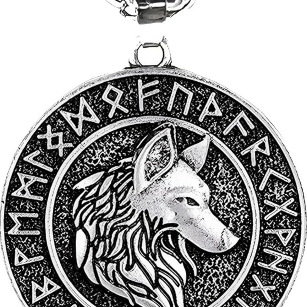 Wolf Pendant with Norse Runes